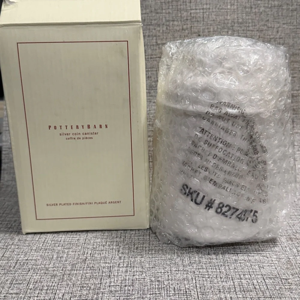 Pottery Barn Silver Plated Coin Canister Bank 6